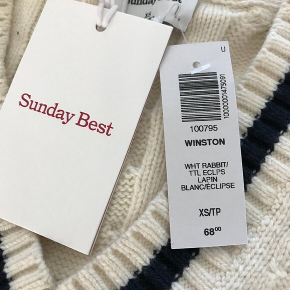 Sunday Best Winston Sweater Vest Women XS White Cable Knit Wool Nylon V Neck - Picture 4 of 11